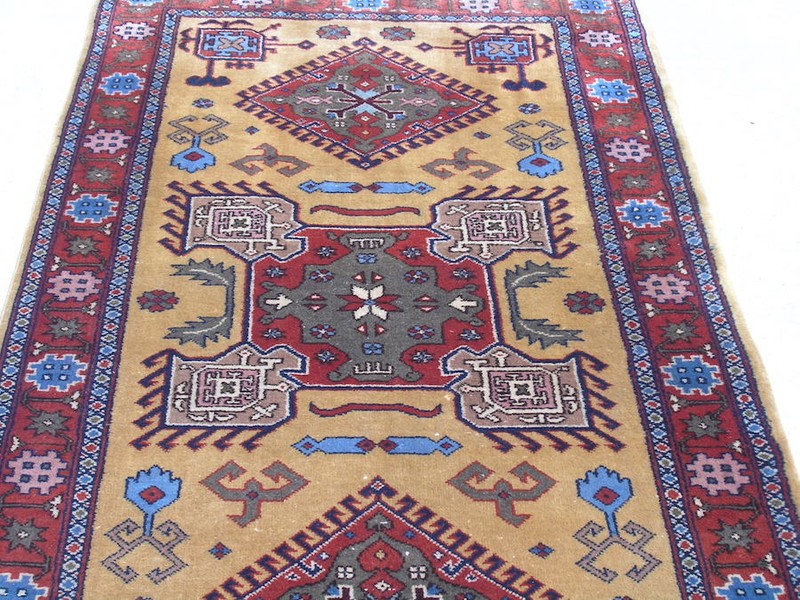FineAntique Hand Woven Oriental Rug Carpet Abadeh Camel Hair 39x77" Geometric gallery