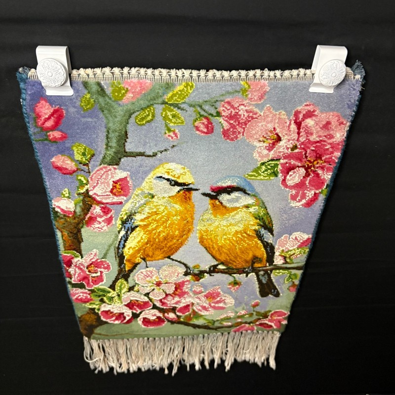 Oriental Rug Tebriz Pictorial Bird & Flower Size 2x1 Silk Hand Knotted w/Hangers gallery