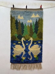 Vintage Beautiful Hand Knotted Swedish Scandinavian Pictorial Rye Shag Wool Rug