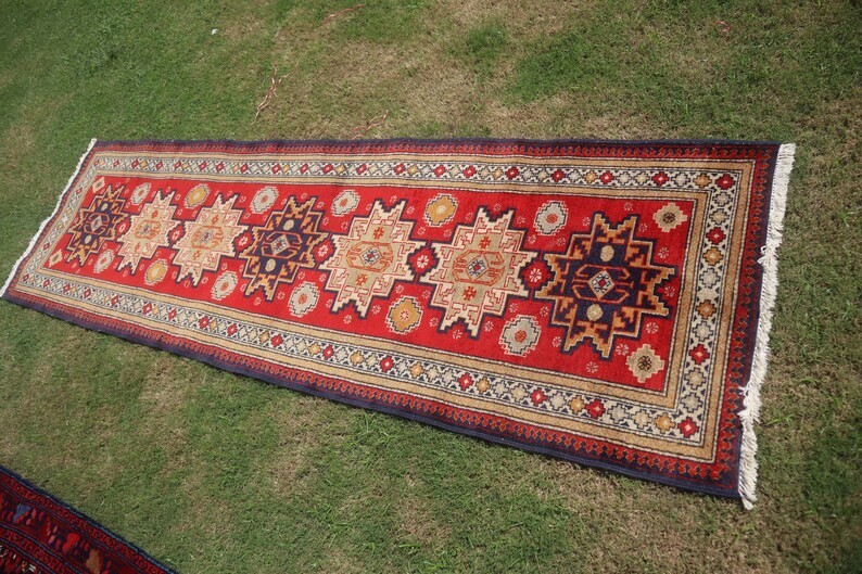 75 X 255 cm COLLECTORS' ITEM Antique Star Kazak Natural Vegetable Dye Runner gallery