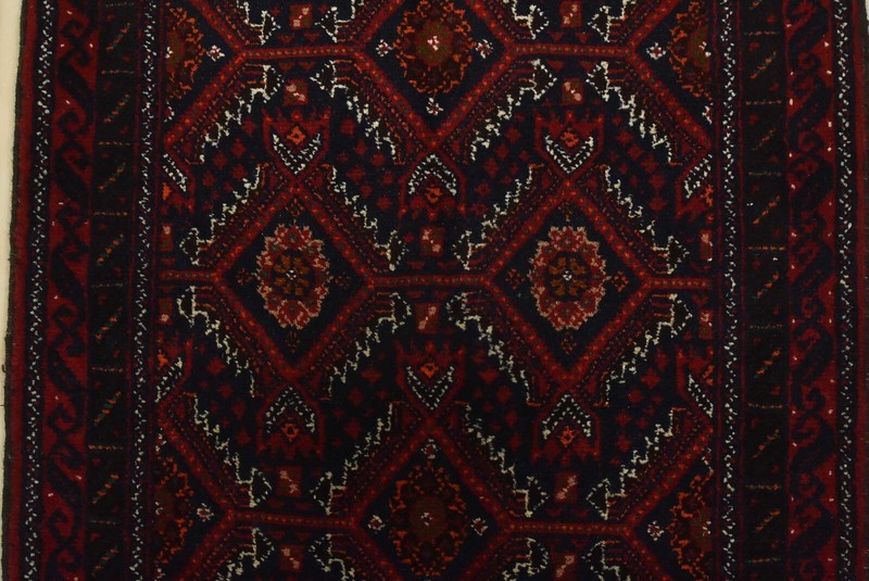Baloch Runner 2'2'' x 11'6'' Blue Wool Vintage Tribal Hand-Knotted Oriental Rug gallery