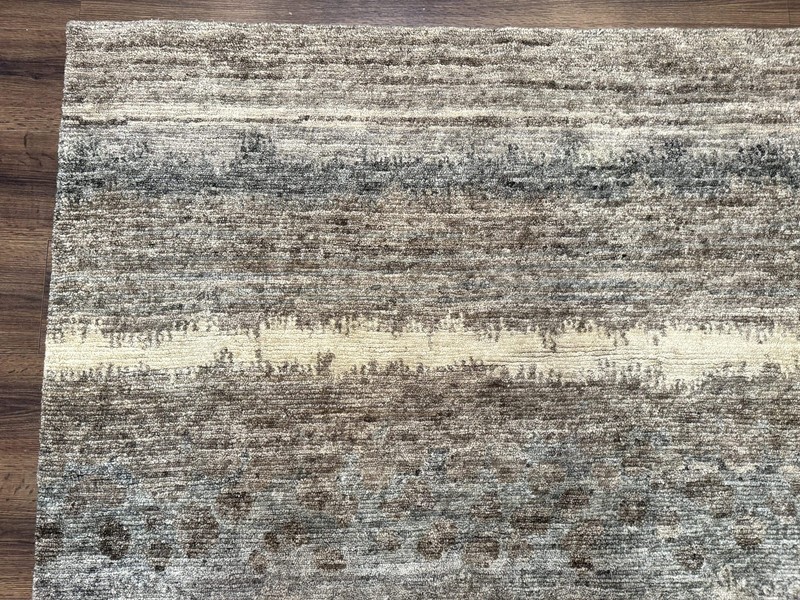 Modern Tibetan Wool Rug 8x10, Abstract, Contemporary, Handmade, Gray, Stripes gallery