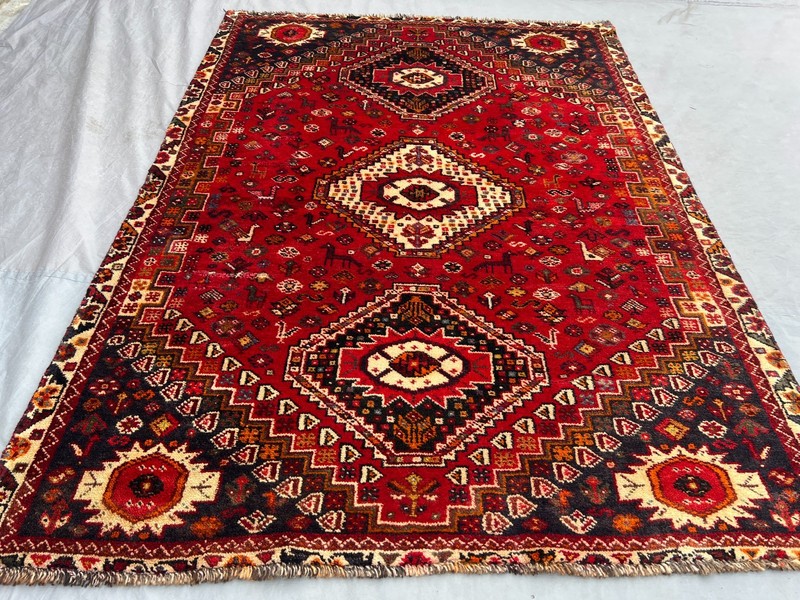 4'x6' Ft Vintage Caucasian Hand Knotted Red Triple Geometric Wool Area Rug gallery