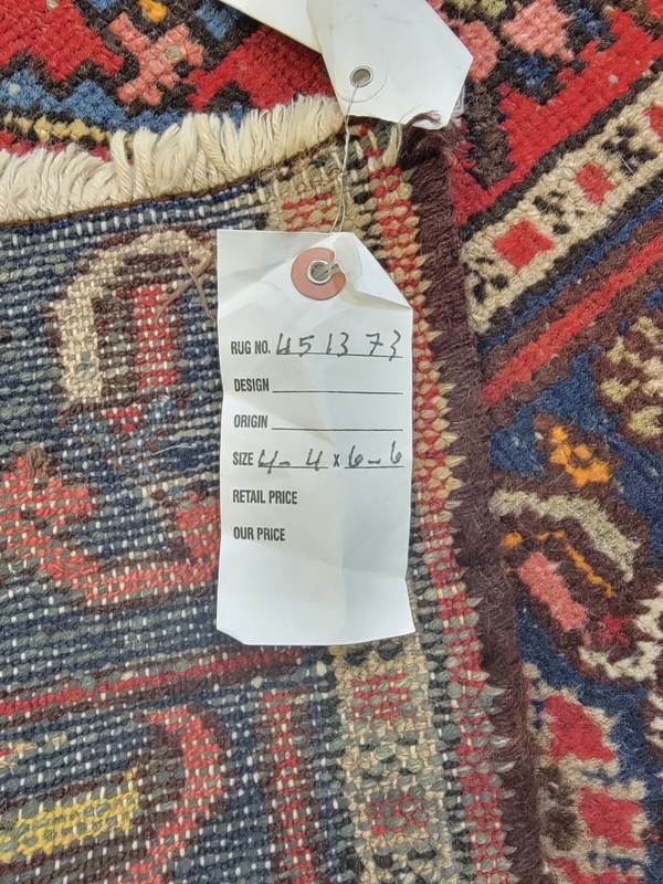 Antique Oriental Hand-Knotted Wool Area Rug Red/Blue/Beige 4'4" x 6'6" gallery