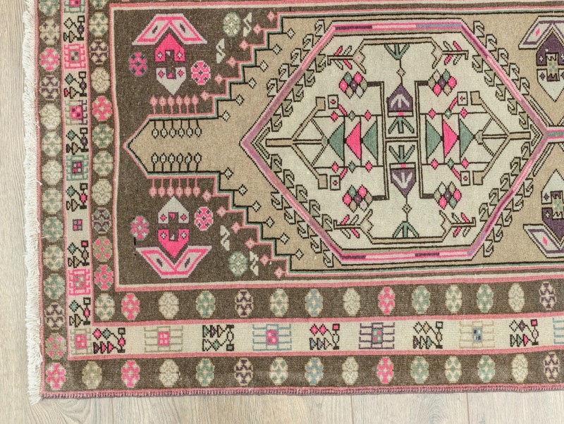 Turkish Oushak Runner Rug 2.7x10 ft – Pastel Pink Green – Modern Entry Rug gallery