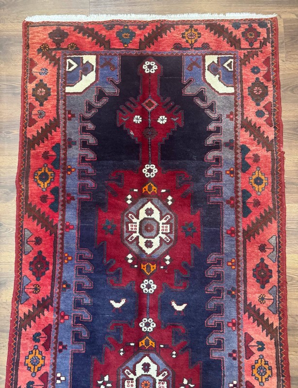 Per'sian Runner Rug 3.6 x 9.5 Geometric Medallions Tribal Village Rug Navy Blue gallery