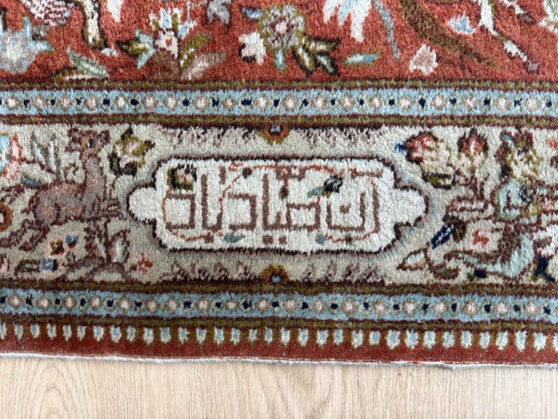 Vintage 1970s Per-sian Ta–briz Hunting Scene Rug 6.5' x 4.5' Hand Knotted Wool gallery
