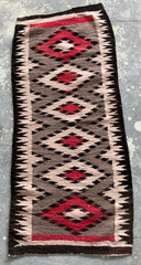 Antique Handwoven Navajo Dine Geometric Diamond Crystal Wool Rug 53.5×23.6 In