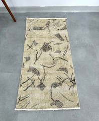 2×3 Vintage Small Mat, Turkish Beige Rug, Handmade Wool Rug, Bath Mat, Door Mat
