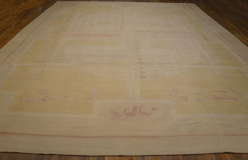 Antique French Art Deco Aubusson Rug 12'10"×16'8" Ivory Geometric Abstract gallery