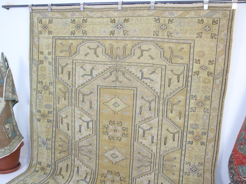 Vintage Turkish Area Rug 6.5x9.2 ft | Handmade Wool Beige Rug | 200x281 cm gallery