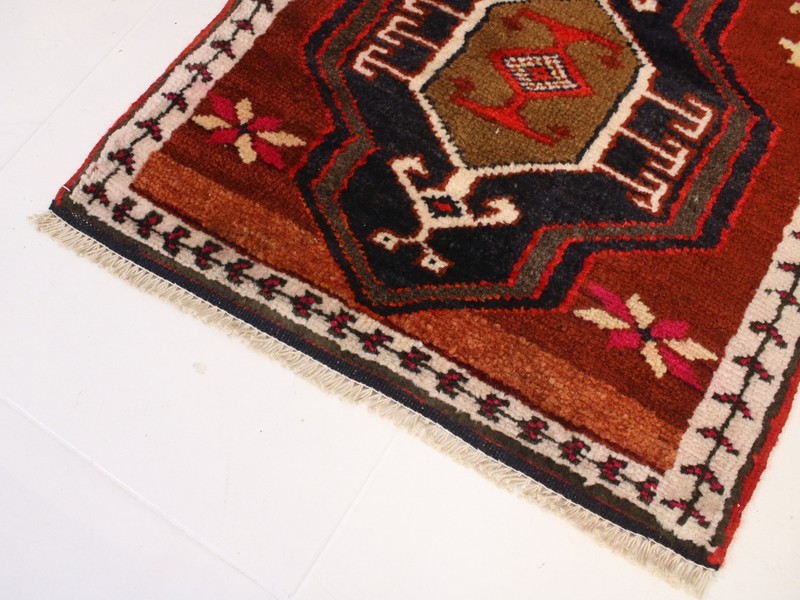 2x2 Turkish Handmade Door Mat Red Black Square Tribal 2.1x2.1 ft gallery