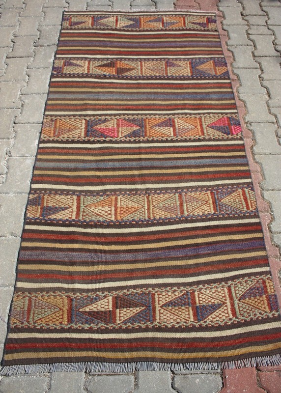Turkish Kilim Runner Rug 3'x6.5', Kilim Runner Rug 38" x 81", Geometric Stripes gallery