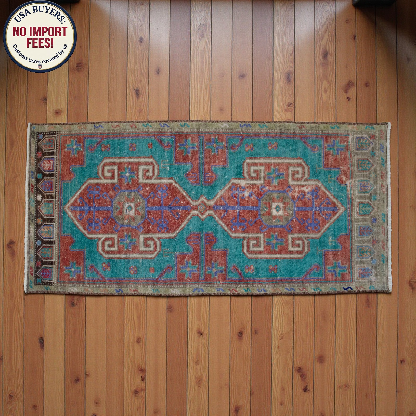 Wool Door Mat, Vintage Turkish Rug Handmade Small Rug, Kitchen Rug 2x4 ft approx gallery