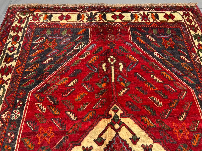4'9x6'9 ft Caucasian Vintage Hexagonal Medallion Geometric Handknotted Wool Rug gallery