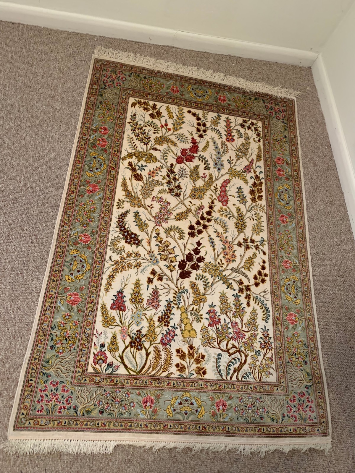 Super Fine Antique Handmade Silk and Wool Rug 4' × 5'  gallery