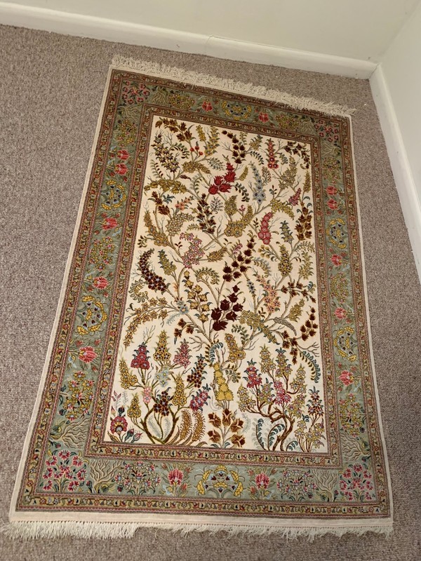 Super Fine Antique Handmade Silk and Wool Rug 4' × 5'  gallery