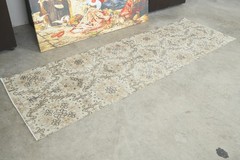 2×7 Turkish Runner Hand-Knotted Vintage Oushak Wool Rug Runner Slim Carpet,1125