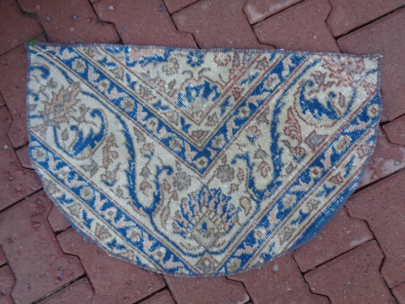 2.4x1.6ft Half Circle Vintage Shoe mat, Handmade Navy Blue Entry Mat, sx gallery