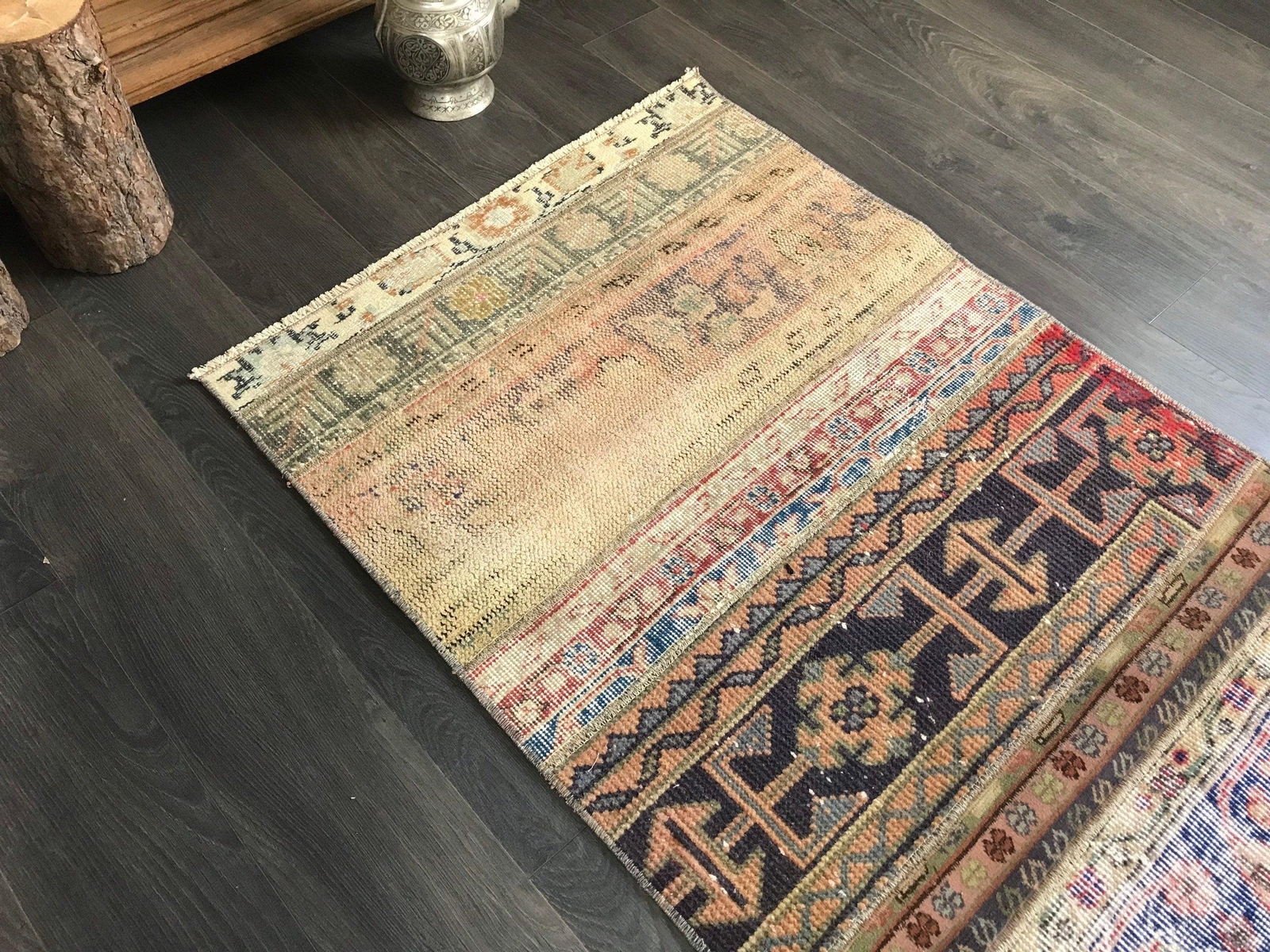 2.6x11.9 Small Vintage Wool and Cotton Runner Rug gallery