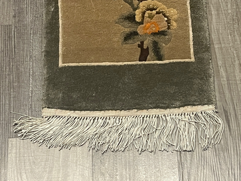 Vintage Chinese Silk Woven Rug With Bird & Flowers 25''x12'' Collectible gallery