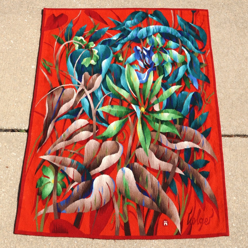 Dirk Holger 1970s MCM "Tangled Bloom" Aubusson Tapestry (Rug) 41"X56.5" Ex-Cond