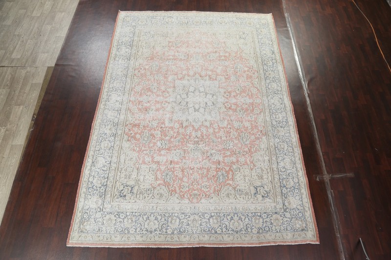 Muted Distressed Area Rug 10x12 Ft handmade Coral Wool Carpet Medallion Rug gallery