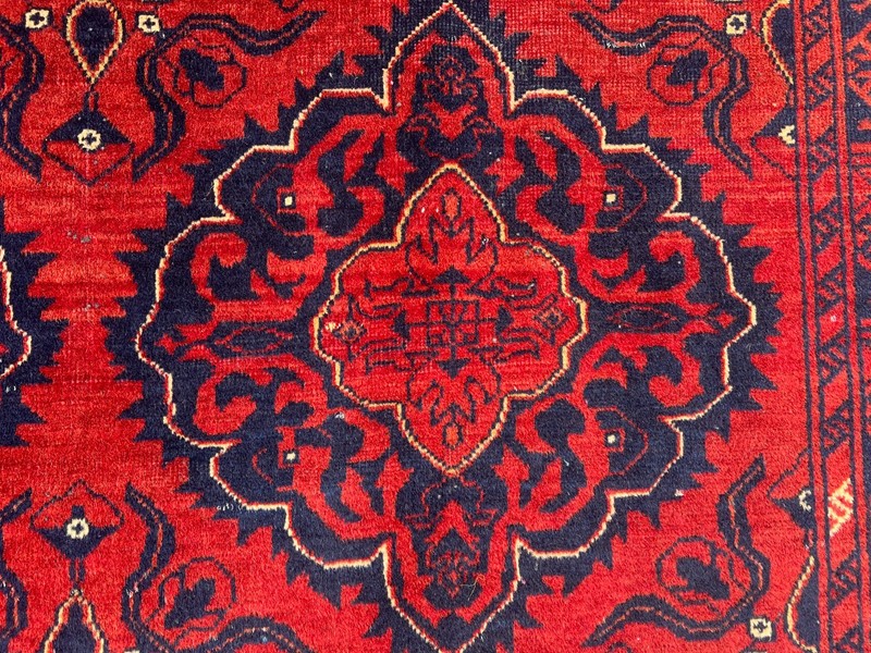 4'10x6'2 ft Vintage Afghan Turkmen Bokhara Handwoven Wool Red Blue Area Rug gallery