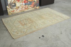 Turkish Area Rug 4×6 Hand-Knotted Neutral Vintage Wool Rug Oushak Carpet,808