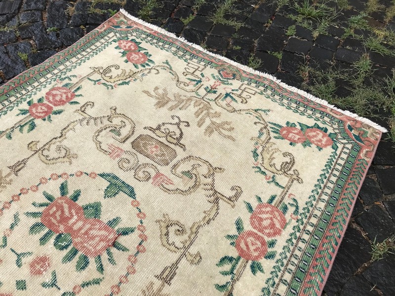 Turkish Antique rug Bohemian Area rug Oushak rug Vintage Rug Handmade Wool rug gallery