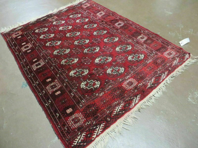 4' 5" X 5' 7" Semi Antique Handmade Afghan Yamud Turkoman Bokhara Wool Rug gallery