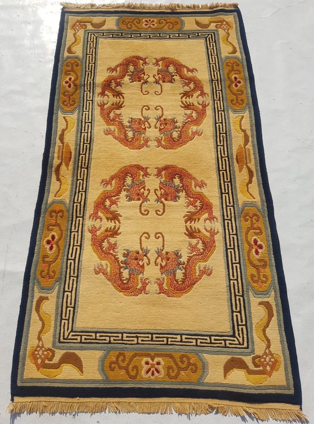 Vintage Handmade Chinese Peking Dragon Style Wool Rug 166x90 cm gallery