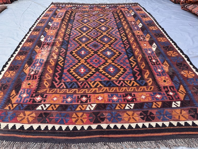 Rust Navy Faded Kilim Rug 6'5x9'9 Turkish Tribal Antique Boho Flatweave Area Rug gallery