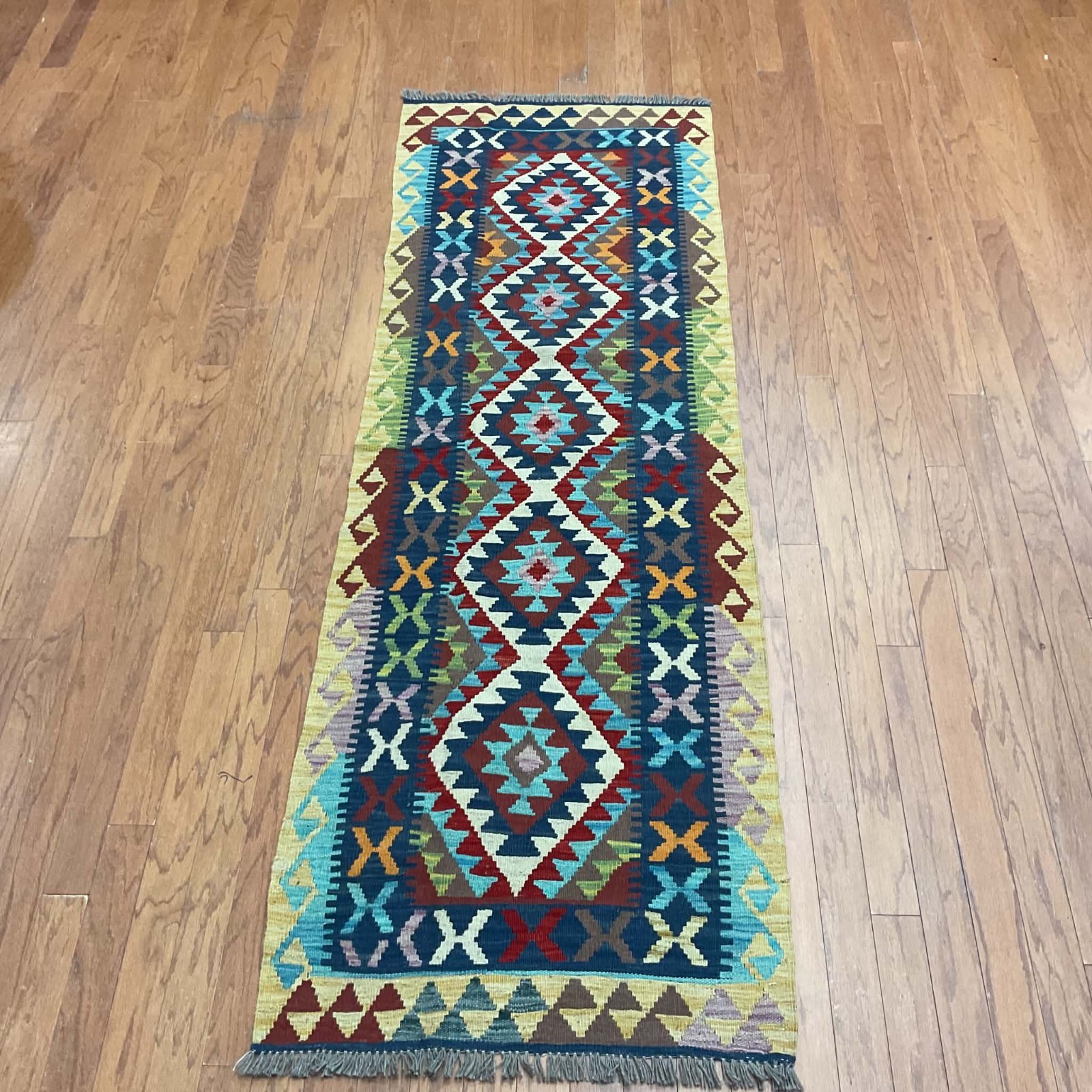 Afghan Hand-woven Mimana Kilim 100% Wool Area Rug (7'11" x 2'7") gallery