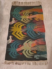 Antique Hand Made Mongolian Crane Beautiful Kilim Vintage Rug 49inx30in