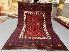 6×9 Vintage Afghan Hand-Woven Kilim Rug, Tribal Geometric Wool Flatweave Rug
