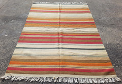 Vintage Traditional Handmade Turkish Striped Kilim Floor Rug Carpet 223×145 cm