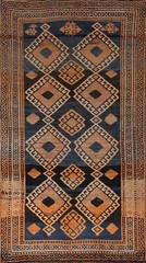 Antique Rug 4×8 ft.Navy Blue Geometric Qashqai Oriental Hand-Knotted Wool Rug