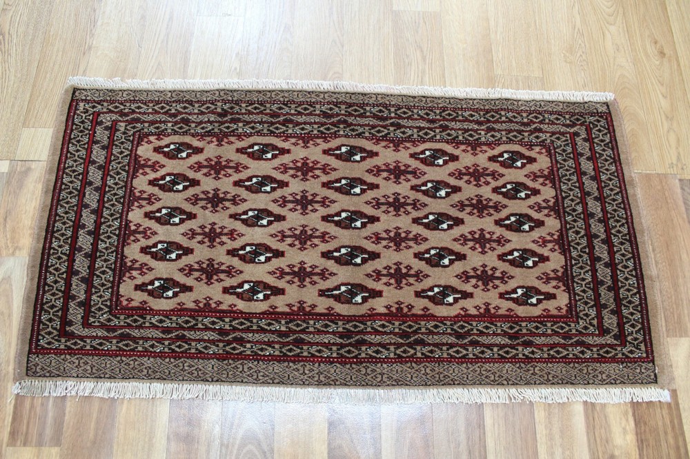 Old Handmade Turkmen Tribal Rug 110 x 55 cm Hand Knotted Wool Rug