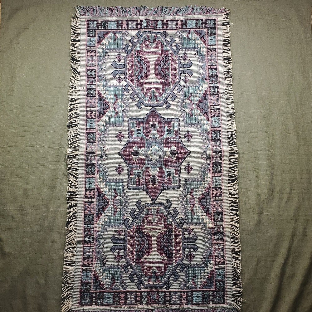 Jacquard Hand Woven Area Rug Teal 20 Inch X 40 Inch