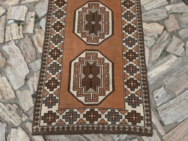Hand-Knotted Turkish Area Runner 3x10 Pale Orange Wool Geometric Hallway Carpet gallery
