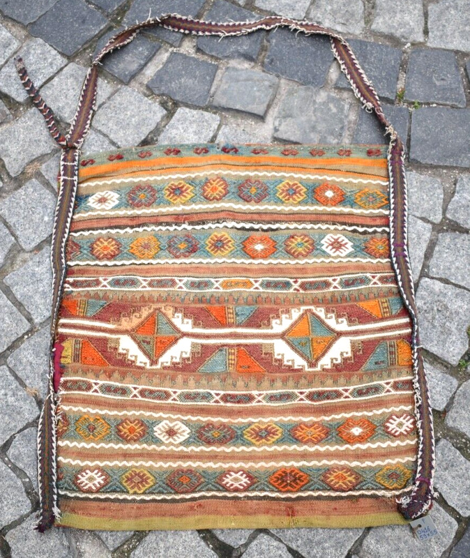 Fabulous Antique Kilim Bag 21'' x 23'' Anatolian Collector item Cicim Kilim Bag gallery