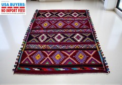Vintage Turkish Rug Kilim Jajim Area Rug – Handwoven with Tassel Edges – 4×6 ft