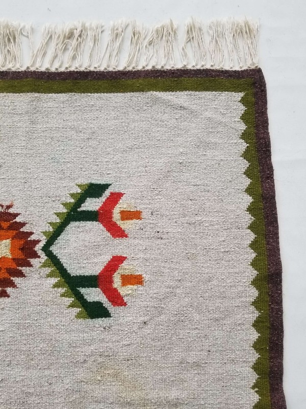 Fine Vintage Traditional Hand Made Oriental Wool Green Grey Kilim 201x91cm gallery