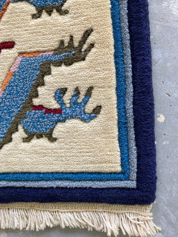 Vintage Tibetan chines Handmade Dragon Multicolor Wool Rug Carpet 48x46 cm gallery