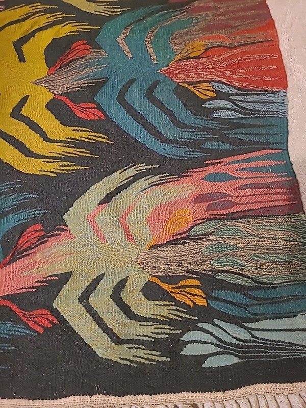Antique Hand Made Mongolian Crane Beautiful Kilim Vintage Rug 49inx30in gallery