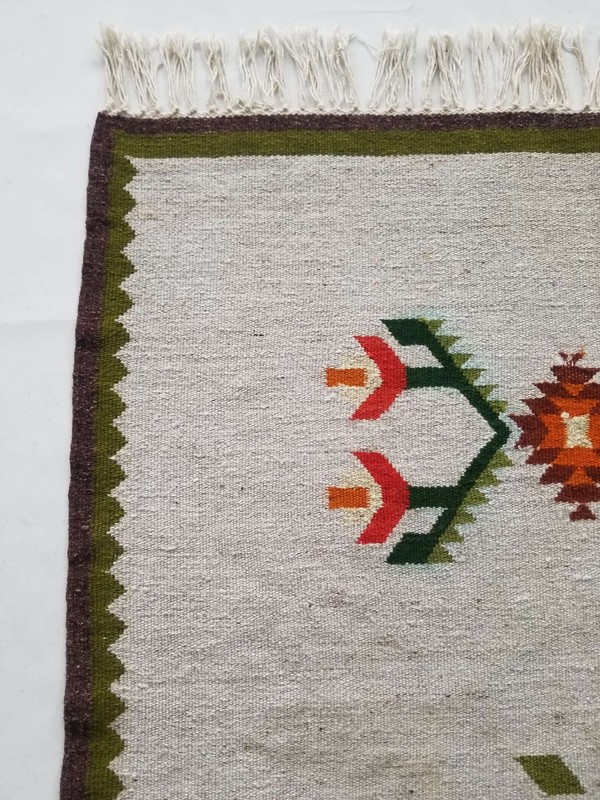 Fine Vintage Traditional Hand Made Oriental Wool Green Grey Kilim 201x91cm gallery