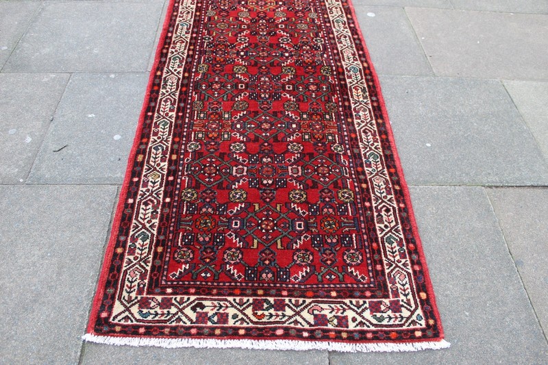 Vintage Hand Made Traditional Oriental Wool Red Narrow Long Runner 364x91cm gallery