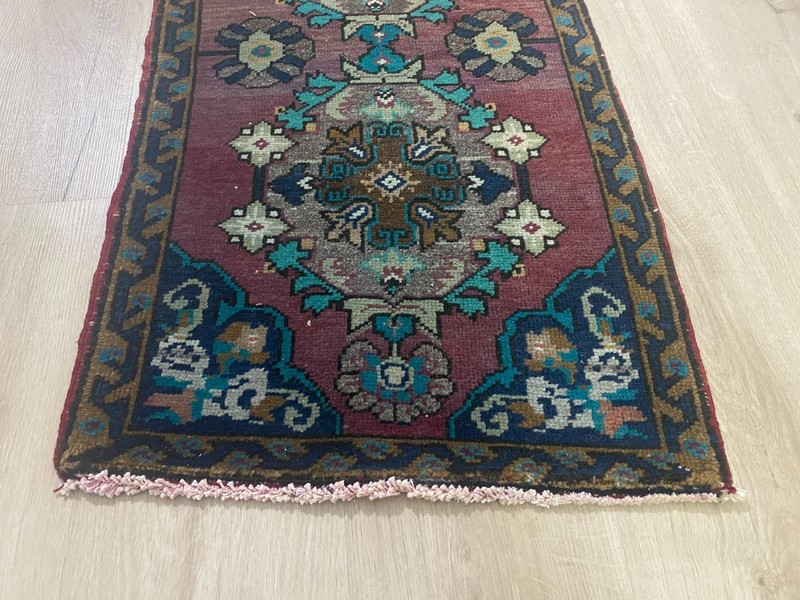 Turkish small rug, Oushak rug, Wool rug, Vintage rug, Bath rug, 1.6 x 2.9 ft gallery