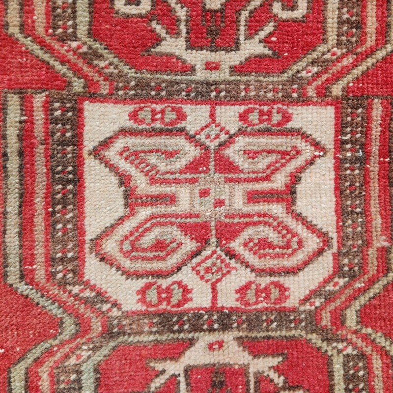 Red Beige 1x2 Vintage Turkish Wool Rug For Entryway Bedside - Tariff Free gallery